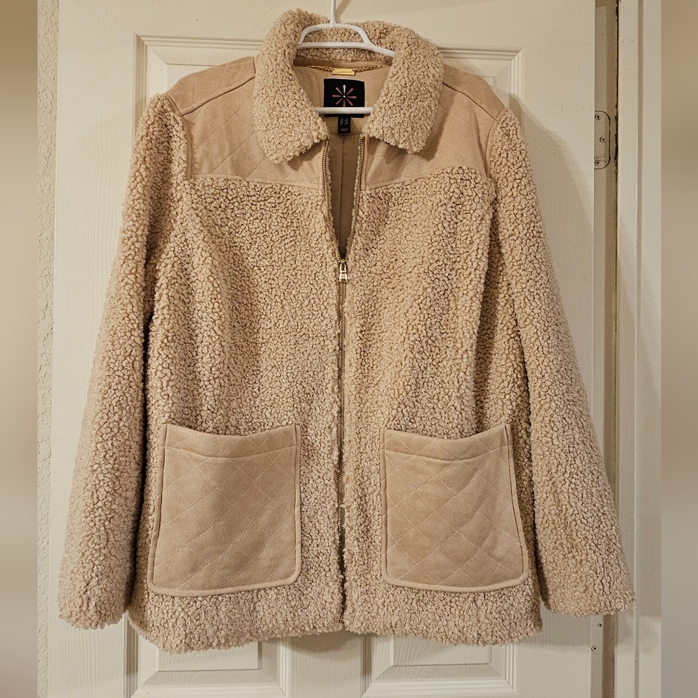 Isaac Mizrahi Faux Shearling Teddy bear jacket with quilted pockets Sz 2x